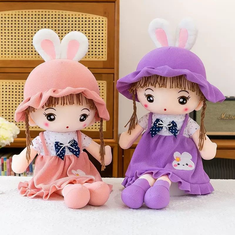 Adorable Girl plush toys in dresses and hats, perfect as a gift