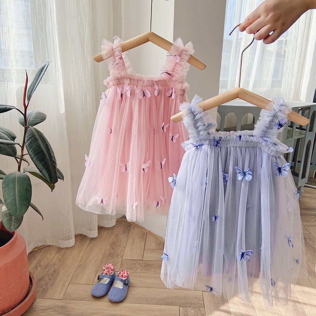 Butterfly Embroidered Mesh Girls' Dress, Summer Style