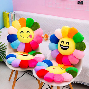 Multi color sunflower shape Emoji face pillow